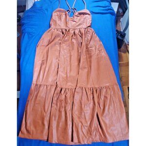 Anthropologie Pilcro Brown Faux Leather A-Line Maxi Dress Women’s Size 12 NEW